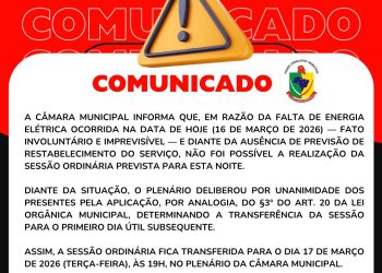 COMUNICADO SESSÃO ORDINÁRIA TRANSFERIDA