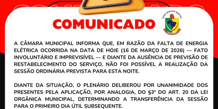 COMUNICADO SESSÃO ORDINÁRIA TRANSFERIDA